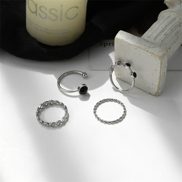 ♠️ NEW Silver and Black Rings - Set of 4 - Picture 4 of 6